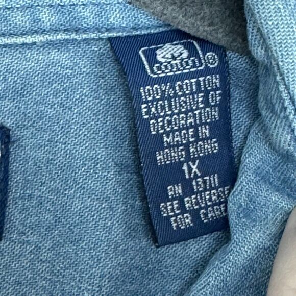 Karen Scott Shirt Womens Denim Christmas Embroidered Santa Button Up Plus Sz 1X - Picture 4 of 16